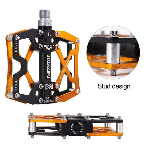 Nine Sixteenths Inch Mountain Bike Pedals with CNC machined body, sealed bearings, anti-slip pins, colorful for trail or race