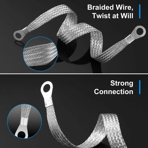 Flat braided copper tinned grounding straps with ring terminals from 12 Piece Engine Grounding Straps Kit With 10 15 And 20 Inch Options