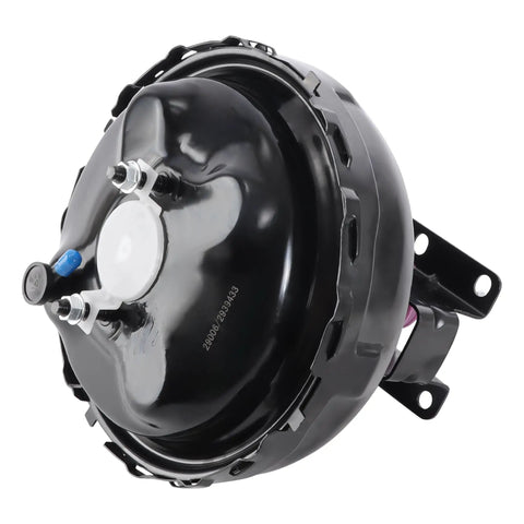 Tough As Nails Brake Booster Handles Heavy Stopping Power For Chevy And GMC Full Size Trucks 1973 To 1980, black vacuum booster with studs.