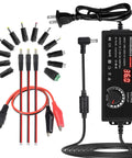 Total Beast 144W Power Supply Adjustable Dc 3V To 36V Variable Ac Dc Adapter with multiple tips, cables, and LED readout.