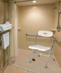 One-Piece Shower Chair With Back Adjustable Bath Chair For Seniors And Disabled Non-Slip White Supports Up To 330 Lbs Easy Tool-Free Assembly Durable Stainless Steel in shower room