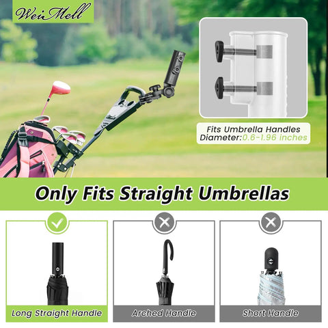 Heavy Duty Golf Push Cart Umbrella Holder 180 Degree Adjustable Clamp for straight umbrellas on golf cart.