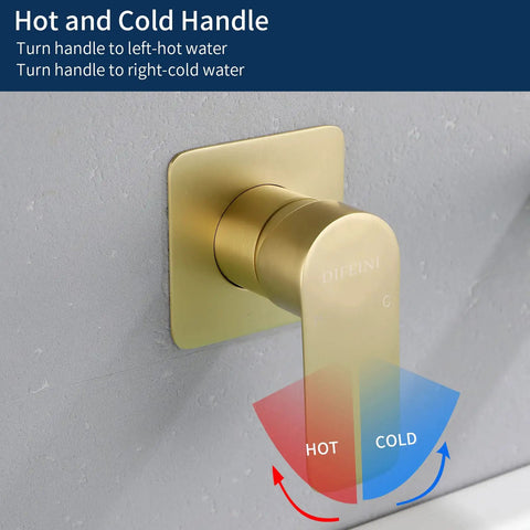 Wall Mount Waterfall Tub Faucet With Extra Long Spout, High Flow Bath Filler, Brushed Gold Finish, Half Inch NPT Connection handle