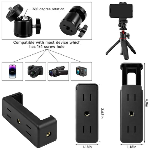 Camera Tripod Mount Kit 30 Piece Set With One Quarter Inch And Three Eighths Inch Adapters Includes Mini Ball Head Cold Shoe Mount Phone Holder Clamp Double End Screws And Other Mounting Gear For Photo And Video; black phone clamp