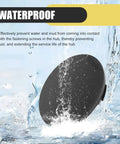 Water splashing on a black ABS 4 Pack Universal Car Wheel Center Caps Sixty Millimeter Outer Diameter Fifty Six Millimeter Inner Bore.