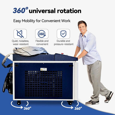 Straight Up Badass 3000W Double Wobble Laser Welder Machine 4In1 Laser Cleaner Cutter, showcasing 360° rotation for easy mobility.