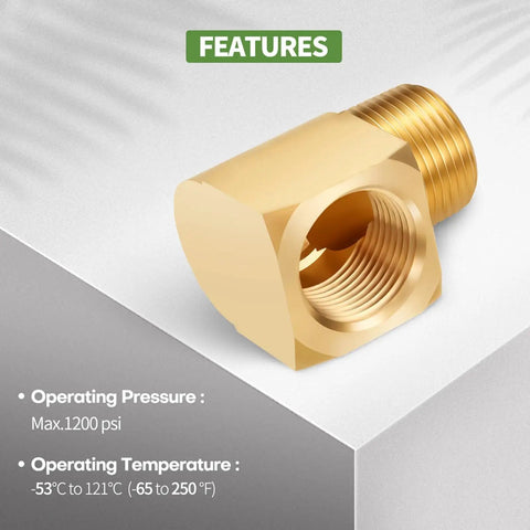 Beefy Brass 90 Degree Pipe Elbow Fittings Half Inch NPT Male To Half Inch NPT Female 2 Pack shown with features