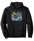 Sunrise Ocean Paddler Hoodie With Silhouette Canoe Design For Crew Training, Warm 8.5 Oz Classic Fit Pullover, Dawn Patrol Miles And Ocean Sessions, Black.