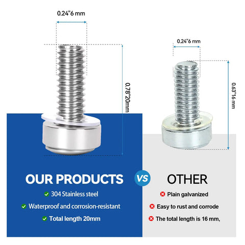 Rock Solid 120 Pack M6 X 20mm Stainless Steel Rack Mount Screws And Cage Nuts Built Tough Server Rack Kit comparison with rust-resistant features.