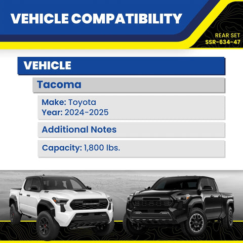 Toyota Tacoma Rear SumoSprings Kit For 2024 2025 Bolt-On Load Leveling Springs Vehicle Compatibility Chart