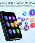 Bluetooth 5.3 MP3 Player With Built In Speaker featuring colorful app icons for various functions on full touch screen