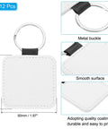 Image of 12 Pack White Sublimation Keychain Blanks Squares 1.97 Inch Double Sided PU Leather with metal buckle and smooth surface details