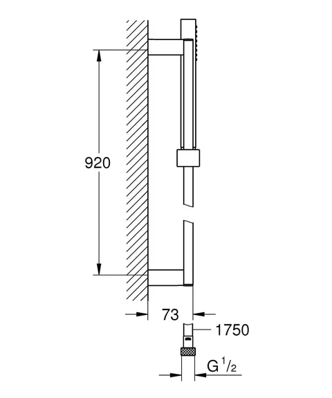 Technical diagram of Euphoria Cube Plus 24 Inch Shower Bar in Starlight Chrome with Adjustable Hand Shower Angle and Height.