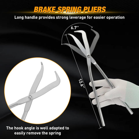 Brake spring pliers from the Eight Piece Pro Grade Drum Brake Tool Kit With Spring Installer Remover Compressor Retainer