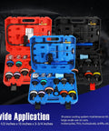 Universal Cooling System Pressure Tester Kit And Radiator Vacuum Refill Set With 18 Pro Shop Color Coded Adapters in storage case.
