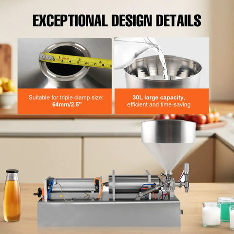 Heavy Duty 30L Filling Machine Hopper, 10 Gallon Stainless Steel 304 Food Grade showcasing large capacity and design details