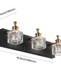 Modern Black LED Vanity Light Over Mirror With Adjustable Crystal Glass Shades 3 Light Bath Wall Fixture Waterproof Matte Black Frame For A Dope Sleek High End Bathroom Upgrade, dimensions shown