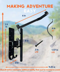 Swivel Bike Wall And Ceiling Mount With Gear Hooks For Garage Storage, dimensions overlay, showing heavy duty construction