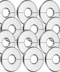 Pack Of Twelve Split Flange Escutcheon Plates With Sharp Chrome Finish delivers quick setup for 0.88in bore plumbing wall openings.
