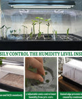 Seed Starter Kit With Grow Light Heat Mat 7 Inch Humidity Dome and 6x12 Cell Tray showcasing seedlings and humidity control