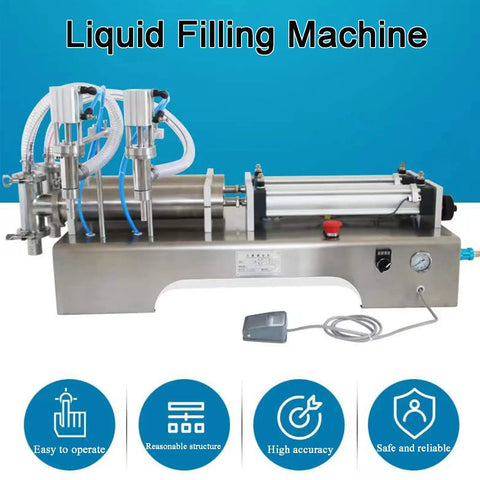 Straight Up Reliable Double Head Pneumatic Liquid Filling Machine With Killer Precision For Smooth 10 To 100 Ml Bottling, stainless steel, dual nozzles.