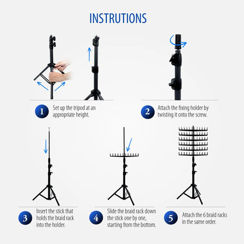 Setup instructions for Standing Braid Hair Organizer With 144 Pegs For Hair Extensions, Divider And Display Stand, Height Adjustable Rack.