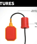 Image of Heavy-Duty Sump Pump Float Switch With 10-Foot Water Level Sensor Adjustable Tether And Honeywell Microswitch features.