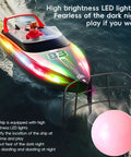 High Speed RC Boat For Pool And Lake With 2.4Ghz Remote 120 Minutes Playtime with LED lights on water at night