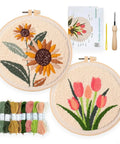 Punch Needle Embroidery Kit Beginner Friendly Two Pack With Tools Embroidery Hoops Tulip Bouquets Sunflower Clusters