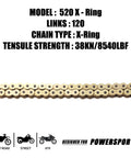 Honda Compatible 520 X Ring Chain And Chain Breaker Kit 120 Links with tensile strength info for motorcycles