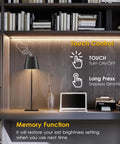 Two Pack LED Cordless Table Lamps With Rechargeable 5500mAh Battery shown on a desk with touch control and memory function features.
