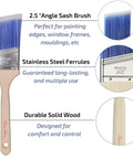 Two Pack Wood Handle Paint Brush Set Featuring 3 Inch Flat And 2.5 Inch Angled Sash Brushes with lightweight treated wood grip.