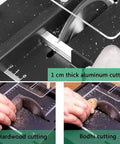 Badass Compact Mini Table Saw With Adjustable Speed Control And Precision Angle Guide For Diy Woodworkers cutting 1 cm thick aluminum and hardwood.