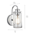 Braelyn 1 Light Wall Sconce With Clear Seeded Glass In Classic Pewter, 9.5in height, Vintage Industrial Vanity Lighting detail view