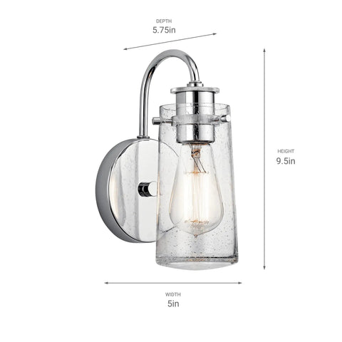 Braelyn 1 Light Wall Sconce With Clear Seeded Glass In Classic Pewter, 9.5in height, Vintage Industrial Vanity Lighting detail view