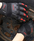 Heavy Duty Touch Screen Work Gloves For Men With Padded Knuckles And Palm Anti Abrasion Anti Slip Mechanics Gloves Black Red Large