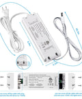 Driver component of Dimmable Under Cabinet Lighting Kit With Plug In Or Hardwired Driver, label details visible, light wires shown.