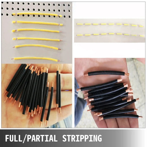 Automatic Computer Wire Peeling And Stripping Machine Heavy Duty Aluminum Alloy Build For Precise Cutting 01 To 8 Mm Range SWT508E showing stripped yellow and black wires.