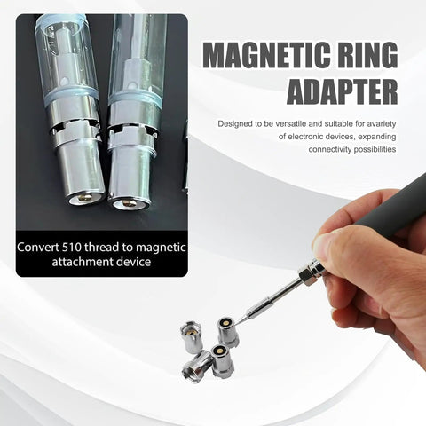 Close-up of 4 Pack 510 Thread Magnetic Adapter Kit Universal Threaded Screw Converter for soldering iron and circuit board repair.