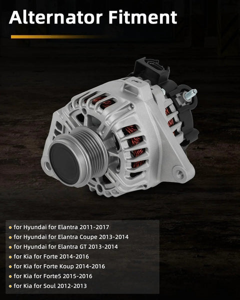 Alternator 12V 90Amp S4 Pulley Fit Hyundai Elantra 2011 2017 Elantra Coupe 2013 2014 Elantra GT 2013 2014 Kia Forte 2014 2016