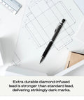 Kuru Toga Elite Mechanical Pencil on a sketch with gunmetal barrel showcasing diamond-infused HB lead, ideal for crisp lines.