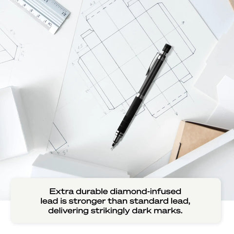 Kuru Toga Elite Mechanical Pencil on a sketch with gunmetal barrel showcasing diamond-infused HB lead, ideal for crisp lines.