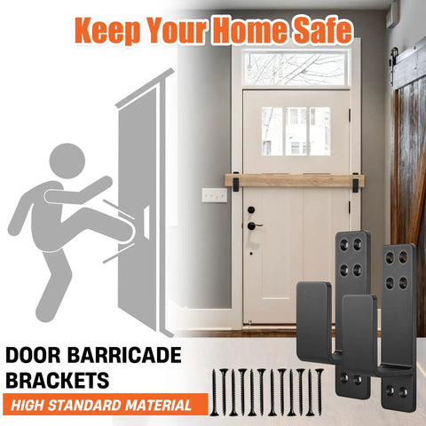 Installation of Beefy 2x4 Door Barricade Brackets Set, Heavy Duty Door Bar Holder Brackets For Home Security, Black, in action