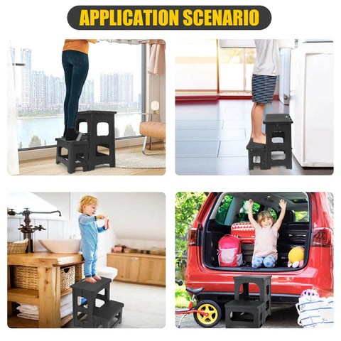 Foldable 2 Step Stool for Adults and Kids Non Slip Portable Grab And Go Stool for Kitchen Bathroom Bedroom Office and RV