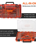 104 Piece Drill Bit And Driver Set With Tough Case Titanium Twist Bits Impact Driver Bits Masonry Spade Bits And Nut Drivers