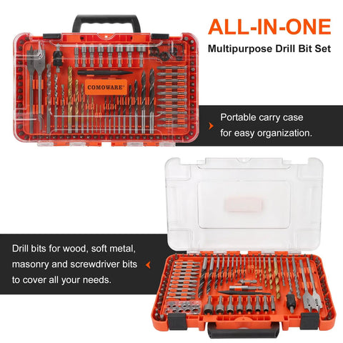104 Piece Drill Bit And Driver Set With Tough Case Titanium Twist Bits Impact Driver Bits Masonry Spade Bits And Nut Drivers