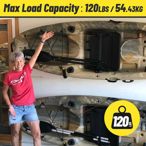 Heavy Duty Garage Storage Hooks Four Pack 120 Lb Capacity 15 Inch Wall Mounted Rack For Hanging Kayaks displayed on wall