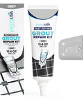 Gray Premixed Acrylic Sanded Grout Repair Kit With Applicator For Bathroom Shower Kitchen Floor Water-Resistant Grout Filler Fast Drying 13.4 Oz Ideal For Cracks And Worn Joints In Tile, tube and applicator visible