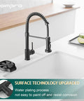 Dope Matte Black Kitchen Faucet With Pull Down Sprayer, 3 Function Spray Head, high arc, 360 swivel over white sink