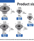 Heavy Duty 85Pc Tee Nut Kit With M4 M5 M6 M8 M10 Round Base Weld T Nuts showing various sizes and dimensions for secure hold.